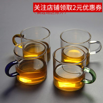 KUNG FU SMALL TEACUP HEAT-resistant TRANSPARENT GLASS THICKENED STRAIGHT CUP WITH HANDLE CUP TEA CUP 120ML WATER CUP MOUTH CUP