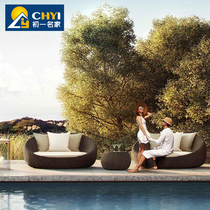 Outdoor reclining bed resort hot spring lounger Garden Outdoor rattan sofa outdoor rattan sun room hotel furniture