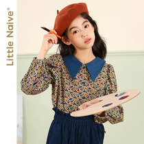 LittleNaive little naive girl long sleeve shirt floral autumn new childrens shirt autumn coat