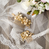Export high-end metal rhinestone hair comb pure handmade bridal hair accessories gold flower small photography headgear