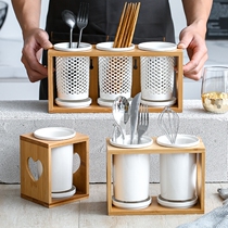 Japanese-style creative ceramic chopstick tube Restaurant household drain mildew chopstick tube Chopstick box Chopstick cage storage rack