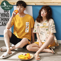 Summer couple pajamas cotton short sleeve summer cartoon men and women cotton thin student home clothes can be worn outside suit