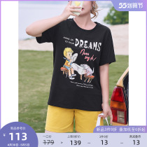 MSShe big code summer dress woman 2022 new fat mm reduced-age display slim round collar printed fine cotton medium long short sleeve T-shirt