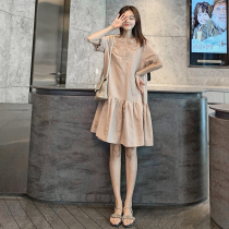 Maternity dress 2021 summer new medium-long loose fashion thin lace pure cotton skirt tide mom