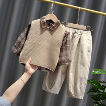 Boy cool suit 2021 new Korean version of male baby Yangqi Autumn fashion Childrens fall trend Three sets of fashion