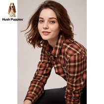 Hush Puppies Autumn and Winter Women's Pure Cotton Breathable Pointed Vintage Checkered Shirt)HA-19516D