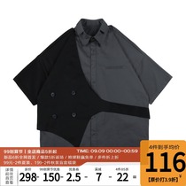 PCLP(PERCLIPS) fake two short sleeve shirt National Tide brand summer tooling Japanese Port wind half sleeve shirt men