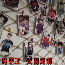 Hemp rope grid photo wall decoration cotton rope net hanging fishing net diy picture wall hanging wall hemp rope clip no scar nail