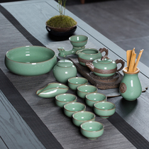 High-end handmade Chinese ceramic kung fu tea set Longquan Celadon Ge Kiln Ice Crack Set Simple Household Tea Set