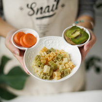 Childrens Carved Ceramic Sub-Dinner Plate Creative Relief Mickey Pan Pink White Breakfast Divided Bowl Fruit Snack Bowl