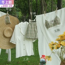 Personal Diary designer original check College modal cotton JK short-sleeved home wear pajamas four-piece female