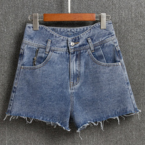 2021 new summer ladies high-waisted denim shorts burrs trim