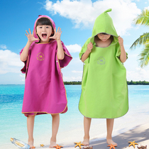 Children bathrobes suction speed dry seaside clothes windproof cloak water park swimming can be worn with cap bath towels