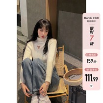 Aunt Barbie Soft Glutinous Ensemble High Collar Sweater Lady Spring 2022 New Warm Hollowed-out Design Sensation with little crowdblouse