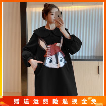 Pregnancy Woman Dress Autumn Winter Pregnant Woman Dress With small Rabbit Rabbit Fashion Big Code Micro Fat Mm Small Subfall Pregnant Woman With Dress
