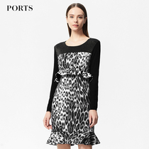 PORTS Po womens autumn and winter BAO WEN ruffle stitching knitted long sleeve dress LC9N165XCQ012