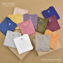 2021 Multi-color heavy cotton solid color round neck Joker thick impervious bottomed straight tube loose seamless short sleeve t-shirt