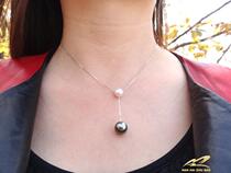 Natural sea water Tahiti black and white pearl 9-10 integrated K white gold necklace with positive light flawless