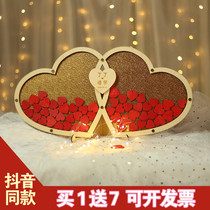 Creative Double Heart Knot Wedding Birthday Fingerprint Tree Sign to this Sign Book Tree Register Heart-shaped Wooden Sheet Personality Customized Love