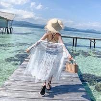 Summer medium long pleated large swing yarn beach seaside outside cardigan thin jacket Swimsuit blouse Madai Phuket