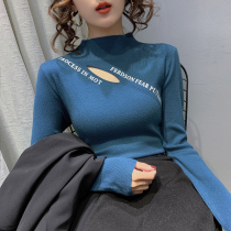 2020 autumn and winter new semi-turtleneck sweater womens Western style with slim slim cutout top base sweater
