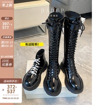 (Egg Ding Chengxin) Knightsboots Womens patent leather boots straps thick-soled Martin boots Gu McQueen high boots womens shoes
