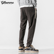 Autumn new mens trousers loose leg pants closing Gray trend Joker casual sports pants mens Tide brand