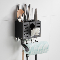  Punch-free knife holder Chopstick cage integrated household drain kitchen multi-function chopstick basket spoon storage shelf Wall hanging