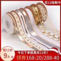 Ribbon Christmas Gift Box Decoration White gold ribbon ribbon Wedding diy hand bronzing packing ribbon ribbon 9 meters