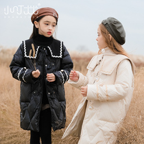 Girls light down jacket small fragrant wind 2021 new winter dress medium and long foreign-style jacket 90 Velvet