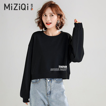 Yamizi flag high waist short sweatshirt female spring and autumn thin 2021 New Hat-free round neck jacket Korean loose coat