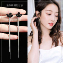 Earrings female long temperament Super fairy S925 whole body sterling silver pop Korean Net red thin simple little Swan ear wire
