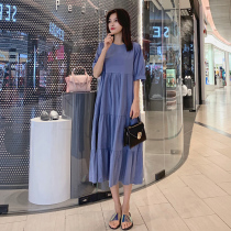 Pregnant summer dress long over the knee Korean version loose large size thin summer pure cotton short-sleeved skirt hot mom