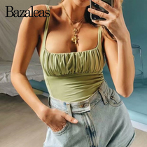 streetwear Ruched Green Tank Top Sexy crop tops Camis women
