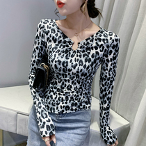 Europe Station 2021 Autumn Winter New Sexy V Collar T-shirt Woman Long Sleeve Fashion BAO WELN Printed Blouse Tights
