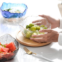 Japanese Phnom Penh hammered pattern transparent glass bowl Household vegetable salad bowl Large irregular fruit bowl Dessert bowl