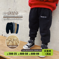 Children One Over Winter Sports Pants Bites Children Clothing Boy Double Layer Plus Suede Thickened Pants Baby Warm Cotton Pants