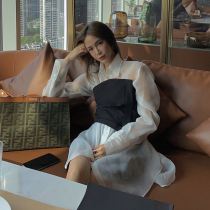 Xixi women Europe station 2020 Autumn New French waist seal splicing organza fake two shirt 38044