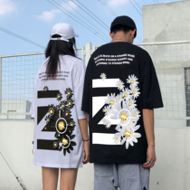 KeepMoving Anti-war daisy claw marks short-sleeved tide brand hip-hop print loose couple t-shirt ZACHARIAH