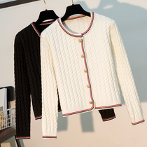 Knitted cardigan womens sweater jacket foreign style Joker small fragrance spring and autumn Angola wool twist outer shawl thick