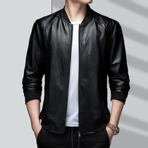 Stand collar coat men's imitation leather jacket high-end young dad men's coat 2021 autumn and winter new leather fashion casual