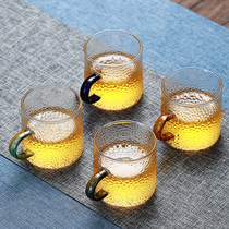 Hammer pattern glass small teacup Kung Fu tea cup Tea set Transparent tea cup Single cup Master cup with handle 6 packs