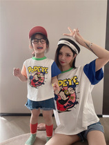 Fried Street Kisses Short Sleeves 2021 Spring Summer New Ocean Gas Cartoon Collision Color Loose Blouse Net Red Mother Women Dress