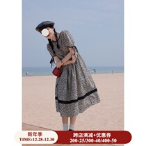 Ouyang Xi black and white floral floral mosaic side back hollow with dress female summer French retro fashion waist long skirt