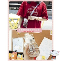 Plastic water cup girl student Korean cute small fresh childrens drop-proof straw cup Portable simple matte cup