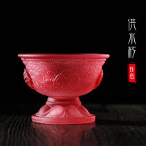 Tibetan Buddhist products water colored glaze high-footed Lotus eight auspicious seven for the holy water cup ghee lamp holder eight water supply bowl red