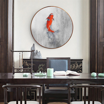 Pure hand-painted abstract oil painting year after year with fish round living room decoration painting New Chinese Xuanguan background wall light and luxurious painting