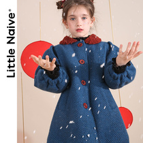 LittleNaive childrens clothing girls cotton coat long doll collar foreign atmosphere autumn and winter thick woolen coat