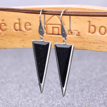 Jiashun black chalcedony earrings female Korean temperament long earrings personality triangle 925 Thai silver exaggerated ear jewelry