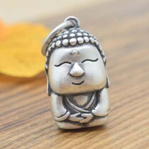 S925 pure silver Thai silver pendant small Buddha head Sakyamuni as coming to Buddha retro-antique collarbone necklace male and female silver decoration